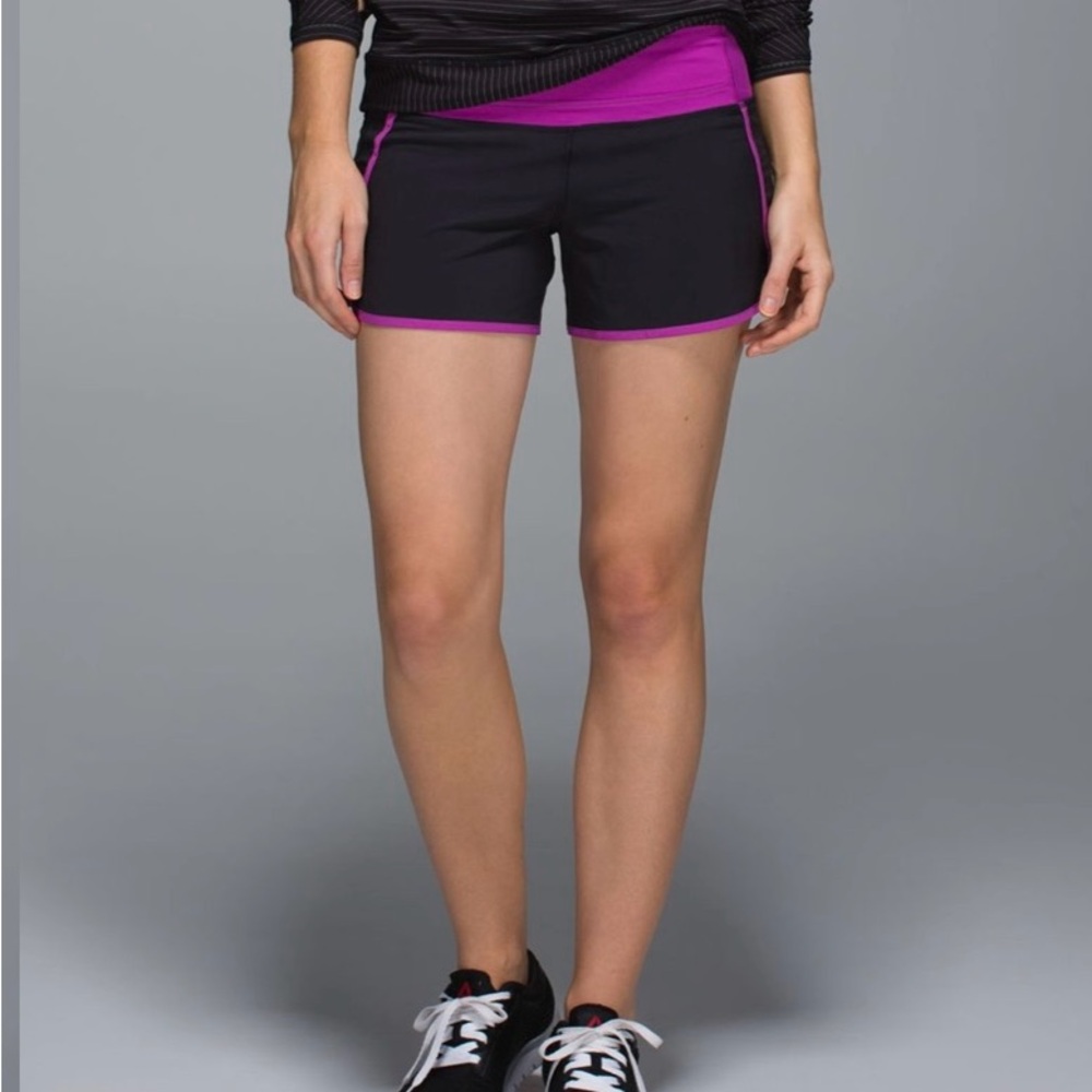 Lululemon Athletica Run Times Short Black and Purple Athletic Shorts